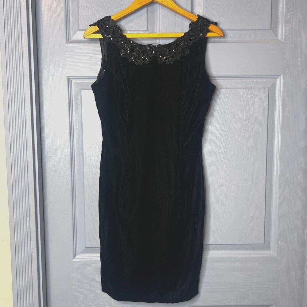 Jessica McClintock Gunne Sax‎ Vintage Black Velvet Embellished Bodice Dress MD*